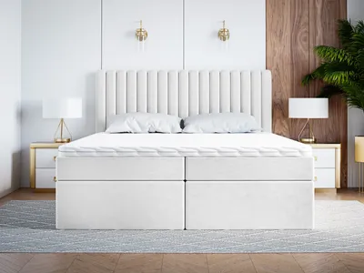 Produktbild von ADIDAR Boxspringbett Oskar 180x200cm mit Matratze - Polsterbett mit Holzrahmen Bett, Topper, Bettkasten – Weiß – Jasmine 20 - mit Lieferung nach Hause