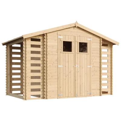 Produktbild von Gartenhaus mit Brennholzregal aus Holz 5,47 m2 - Gartenschuppen Holz – B206xL328xH218 cm - Geräteschuppen – TIMBELA M391+M391G