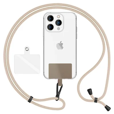 Image de HoldMe Air Edition - Lanyard universel avec 2 pads & mousqueton (noir mat) - 160cm de sangle pour portable à porter autour du cou - Blanc Beige