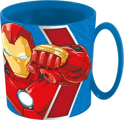 Produktbild von Tataway Kindertasse aus blauem Kunststoff, Marvel Avengers: Iron Man/Captain America, 350 ml, mikrowellengeeignet