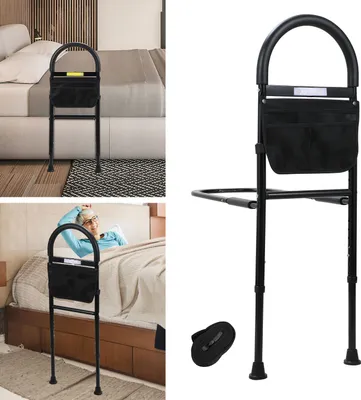 Obrázok produktu pre Bettizia zábradlie postele posteľ stojan pomôcka pre starších dospelých prístup pomôcka zábradlia nastaviteľná výška (80-104cm) úložný vak, s LED