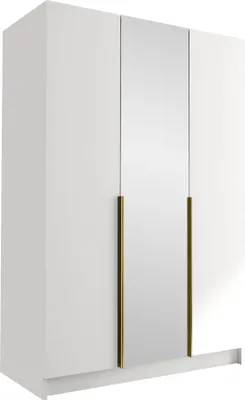Produktbild von MIRJAN24 Kleiderschrank Calia II, Schlafzimmer, mit Spiegel, Drehtürenschrank, mit Kleiderstange, Modern, Garderobenschrank, Metallgriffe (Farbe: Weiß / Weiß + Gold)