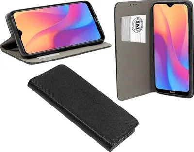 Produktbild von Buch Tasche "Smart" kompatibel mit XIAOMI REDMI 8A Handy Hülle Etui Brieftasche Schutzhülle mit Standfunktion, Kartenfach Schwarz