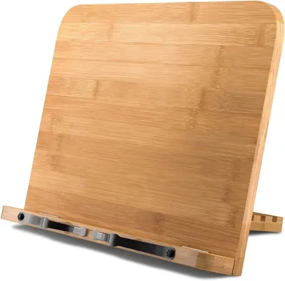 Produktbild von PromoHome® Bambus Leseständer – 28 x 21 cm, faltbarer Buchständer & Kochbuchhalter, 6 verstellbare Winkel, rutschfest, braun