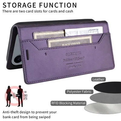 Produktbild von Handyhülle für iPhone 17 Pro Max Hülle, Leder Flip Wallet Kartenfach Stand Schutzhülle Lila