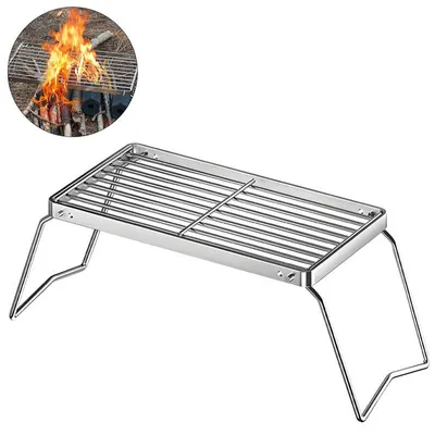 Produktbild von Faltbarer Camping Grillrost 30x16 cm aus Edelstahl, tragbares Grillgitter für Lagerfeuer, Outdoor BBQ Grill für Camping & Garten