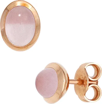 Produktbild von Ohrstecker Ohrschmuck Rosenquarz rosé oval gewölbt 585 Gold Rotgold Damen
