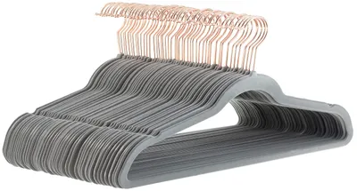 Produktbild von A. Basics Kleiderbügel für Anzüge, Samt, schmal, rutschfest, 50 stück, Grau/Gold