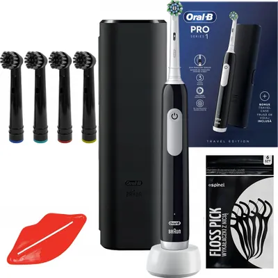 Produktbild von Oral-B Pro Series 1 Elektrische Zahnbürste Schwarz mit Etui 4 Aufsätze