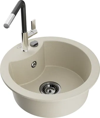 Produktbild von Mexen Diego 1-Becken-Granitspüle mit Mischbatterie Flora, Beige - 6512-69-670401-07-B