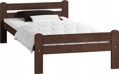 Image de Cadre de lit en pin massif, avec bords arrondis et traverse centrale renforcée, lit en bois 205 x 102 x 58,5 cm, noyer