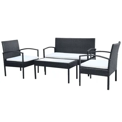 Produktbild von vidaXL 4-tlg. Garten-Lounge-Set mit Auflagen Poly Rattan Schwarz