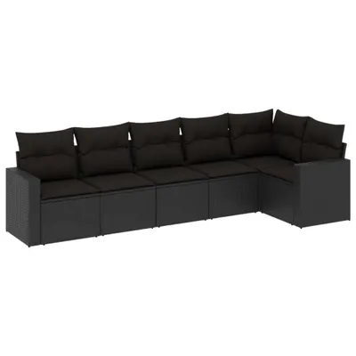 Produktbild von Modulares Garten-Sofa-Set, 6-teilig, mit abnehmbaren Kissen, Poly Rattan, pulverbeschichteter Stahl, UV-beständig, Schwarz