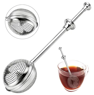 Produktbild von Tee-Ei für losen Tee, Edelstahl-Teesieb mit ausziehbarem Griff, feinmaschiger Teefilter, wiederverwendbares Teezubehör für Teeliebhaber