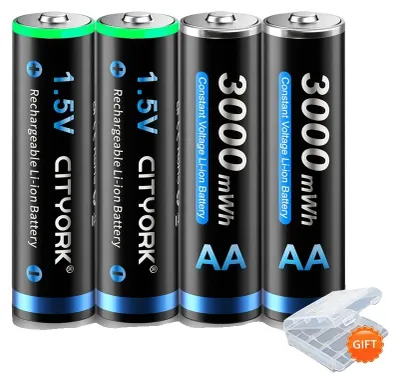 Obrázok produktu pre Nabíjateľná batéria typu AA, kapacita 3000 mWh, technológia lítiovo-iónových batérií, 4 kusy batérií typu AA
