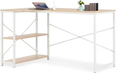 Zdjęcie produktu dla Biurko komputerowe - blat roboczy, biurko - do pracy w domu, biurko - z półkami, szerokość 120 cm, kolor biały dąb