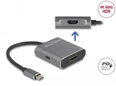 Produktbild von DeLOCK USB Type-C Splitter (DP Alt Mode) zu 2 x HDMI MST mit USB Type-C PD, HDMI, 2x HDMI, 3840 x 2160 Pixel, Grau, Aluminium, 4K Ultra HD