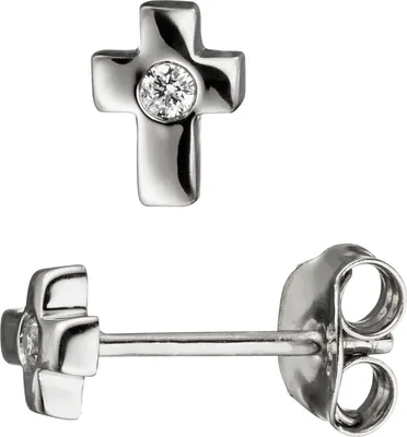 Produktbild von JOBO Ohrstecker Kreuz 925 Sterling Silber 2 Zirkonia Ohrringe Kreuzohrringe