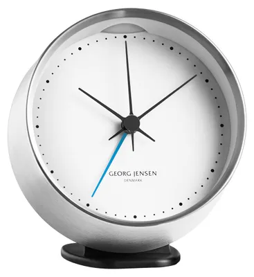 A close-up studio shot of a Georg Jensen alarm clock.