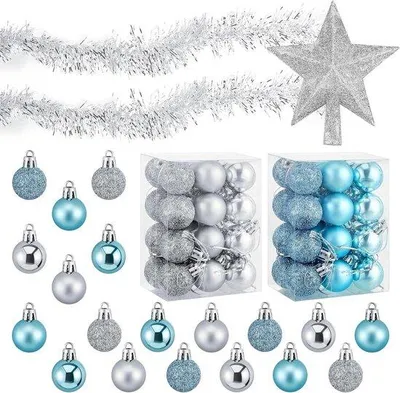 Produktbild von Famanu Weihnachtsbaumkugeln Set - 48 Kugeln, 2 Lamettas und 1 Baumspitze