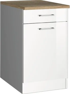 Produktbild von Held Möbel Unterschrank mit Schublade und Drehtür Mailand BxTxH 50 x 60 x 85 cm weiß hochglanz zerlegt Anschlag reversibel 410.6210