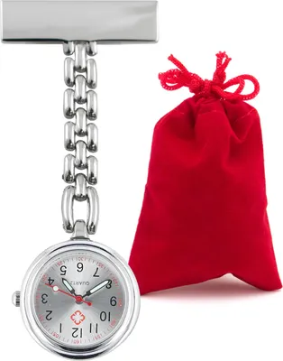 Produktbild von Krankenpflegeuhr mit Samtbeutel Set Krankenschwesteruhr aus Metall Pulsuhr Pflegeruhr Analog Schwesternuhr Kitteluhr auch als Geschenkidee