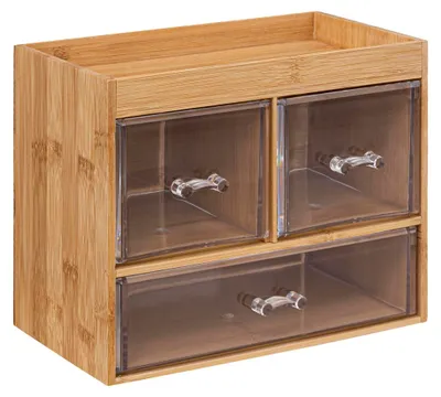 Produktbild von 5five Simply Smart Schmuckorganizer Selena mit 3 Schubladen, Schmuckaufbewahrung, Bambus, Kunststoff, 24 x 15 x 20 cm, 174806