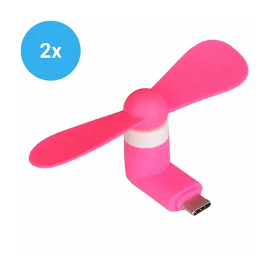 Produktbild von 2x USB-C Handy Ventilator Pink – Mini Ventilator für Smartphone, Tragbarer USB-C Handy Lüfter