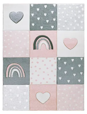 Produktbild von TT Home Teppich Kinderzimmer Kinderteppich Regenbogen Punkte Herz Kurzflor Pastell Größe 120 cm Rund