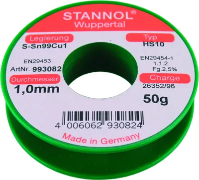 Produktbild von Stannol STA HS10 TC 1.0 - Lötzinn bleifrei mit Kupferanteil O 1.0 mm 250