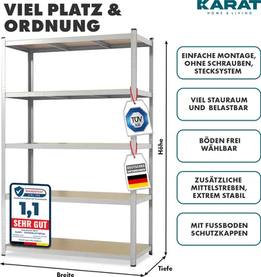 Produktbild von Schwerlastregal verschiedene Farben & Größen bis zu 1250 kg Tragkraft Verzinkt Höhe/Breite/Tiefe:  220x120x60 cm