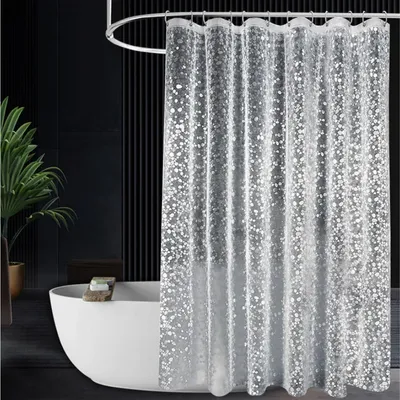 Produktbild von Schimmelresistenter Duschvorhang mit Gewicht und Magnet am unteren Rand, transparenter Duschvorhang 183 x 183 cm, schimmelresistenter Duschvorhang, Badvorhang mit 12 weißen Duschvorhangringen, 3D-Steinmuster