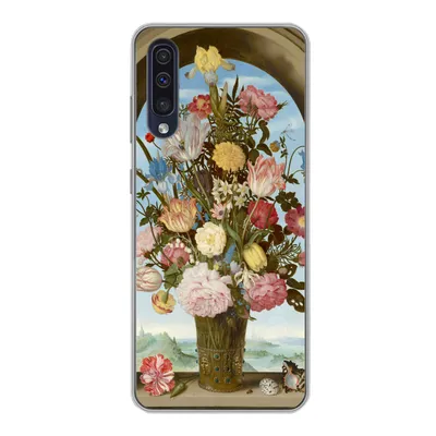 Produktbild von MuchoWow® Handyhülle Schutzhülle Hülle für Samsung Galaxy A30s Vase mit Blumen in einem Fenster - Gemälde von Ambrosius Bosschaert dem Älteren Silikon Softcase Handy Hülle - Karteninhaber
