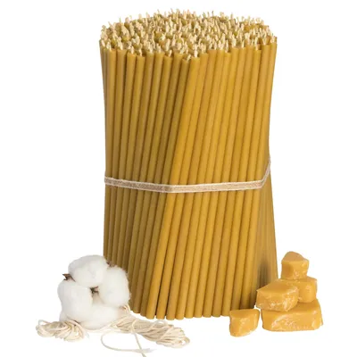 Image de 300 pcs 2 kg SHonig Ritual Bougies 100% cire d'abeille jaune - Bougies orthodoxes pour prière décoration de table mariage - Non toxique, suie - Sans gouttes N60, 20,5 cm de long