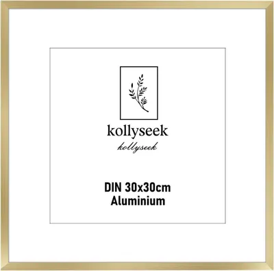 Imagen del producto de Kollyseek, marco de fotos de aluminio, 30x30 cm, color dorado, con cristal acrílico y fondo blanco