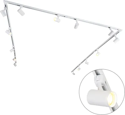 Produktbild von QAZQA - Modern Modernes Schienensystem I Spotlight I Deckenspot I Deckenstrahler I Strahler weiß mit 14 Spot I Spotlight I Deckenspot I Deckenstrahler I Strahler I Lampe I Leuchtes 1-phasig - Jeana I