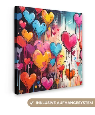 Zdjęcie produktu dla MuchoWow® - Obraz na płótnie - Serca - Kolory - Sztuka - Miłość, fototapeta, dekoracja ścienna, obrazy do salonu, 20x20cm