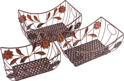 Produktbild von Deko-Korbschalen-Set Blumenkorb Eisenkorb Obstkorb Gitterkorb 3tlg. braun Antik