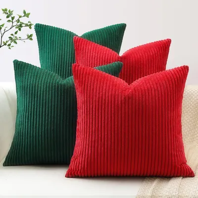 Productafbeelding van Set van 4 kussenhoezen, 45x45 cm, rood en groen