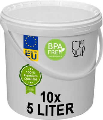 Produktbild von plasteo® 10x 5 Liter Eimer mit Deckel Lebensmittelecht Luftdicht Kunststoffeimer Plastikeimer Leereimer Transporteimer (10x 5 Liter)