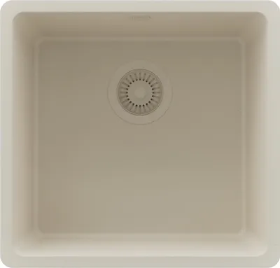 Produktbild von PRIMAGRAN Spülbecken Beige 46x44cm, Granitspüle 1 Becken + Ablauf-Set, Küchenspüle ab 50er Unterschrank - Venedig Slim Easy