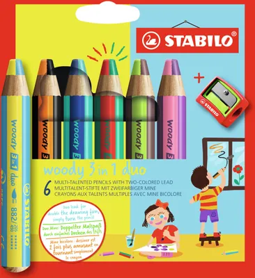 Zdjęcie produktu dla Kredki Woody 3W1 Duo 6 Kol+ Temperówka Stabilo