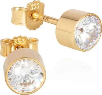 Produktbild von Paar Kelch Ohrstecker 333 Gelb Gold matt 8 Karat zylindrisch Ø5,6mm Zirkon weiß