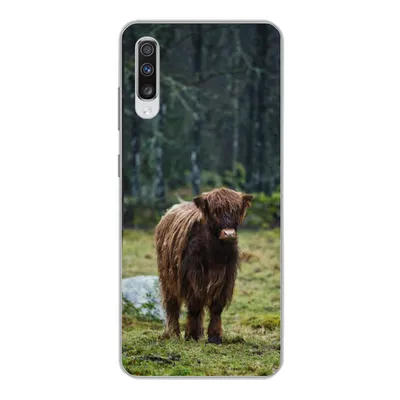 Produktbild von MuchoWow® Handyhülle Schutzhülle Hülle für Samsung Galaxy A70 Schottischer Hochländer - Wald - Moos Silikon Softcase Handy Hülle - Schutzhaube