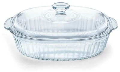 Image de Plat en verre de 2,8 litres (3 qt) avec couvercle et poignée, en verre transparent sans plomb, adapté au four et au micro-ondes, idéal pour mariner, cuire au four et cuisiner.