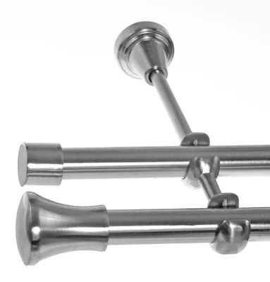 Produktbild von Gardinenstange Set Edelstahl Look Metall Ø 19mm zur Wandbefestigung 2-lauf Knauf, Länge wählbar H28 E62 E61