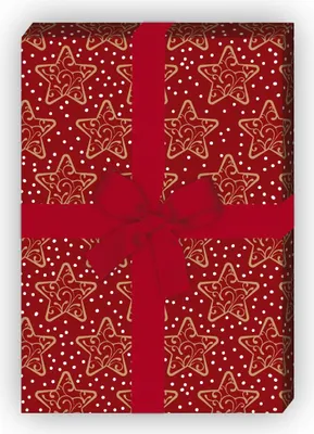 Produktbild von Winter Weihnachtspapier mit Ornament Sternen, rot, 32 x 48cm - G9886, 32 x 48cm