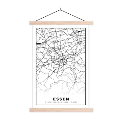 Produktbild von MuchoWow® Textilposter Karte - Essen - Stadtplan 60x90 cm mit holzfarbenen Rahmen - Textil