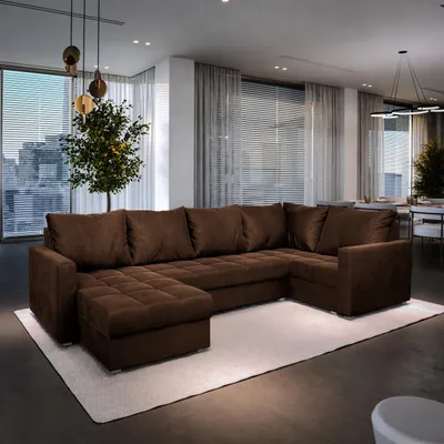 Produktbild von Masseno Ecksofa LORIVO R-S mit Schlaffunktion U-Form, Sofa mit Bettkasten, Wohnzimmersofa, Couch, Soffa, Bettsofa, Couchgarnitur- Braun, KRONOS 06