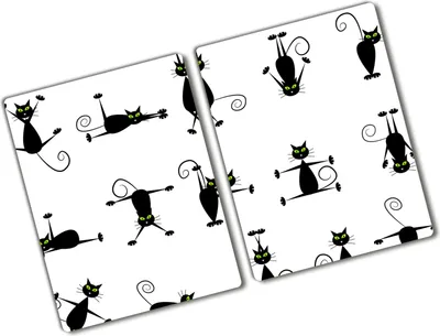 Produktbild von Tulup Glas Herdabdeckplatte - 2x40x52 cm - Glaskeramikkochfeld-Abdeckung Spritzschutz Glasabdeckplatte Kochplattenabdeckung und Schneidebrett - Zweiteilig - Tiere - Katzen-Illustration - Schwarz